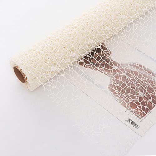 Korean Jacquard Net Mesh Openwork Floral Wrapping Paper 1 Roll Florist Supplies Flower Bouquet Wrapping Paper Floral Supplies for Fresh Flowers, 50cm x 5 Yard (Milk White)