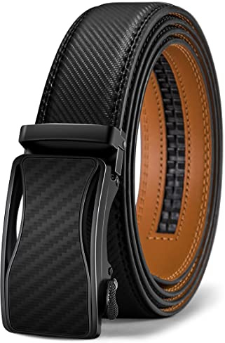 KEMISANT Cintura Uomo, Cintura Pelle Uomo Cricchetto Automatica Fibbia 35mm,Trim Regolabile per Adattars(Nero-115cm/32-38vita regolabile)