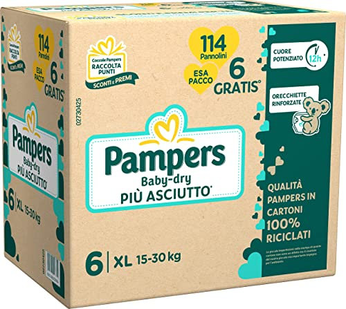 Pampers ESA BABY DRY XL, 114 Pannolini, Taglia 6 (15-30 kg)