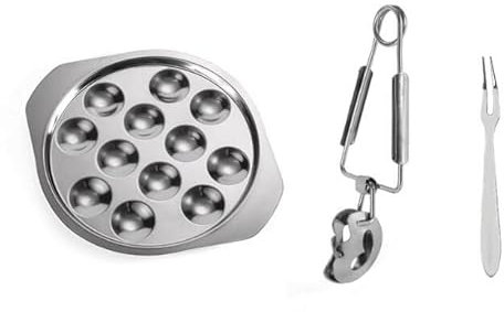 Piatto per Lumaca Piatto per Lumaca in Acciaio Inox 12 Fori per Scomparti Piatto per Lumaca con Morsetto e forchetta