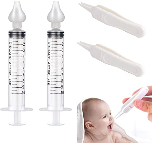 Nasenspritze Baby, 2 Stück Baby Nasendusche + 2 Stück Baby Nasenpinzette, Wiederverwendbare Nasenreiniger, 10ml Nasenspülung Kinder Tragbares, Nasenreinigungs, Nasenwaschreiniger, Nasenspüler Silikon