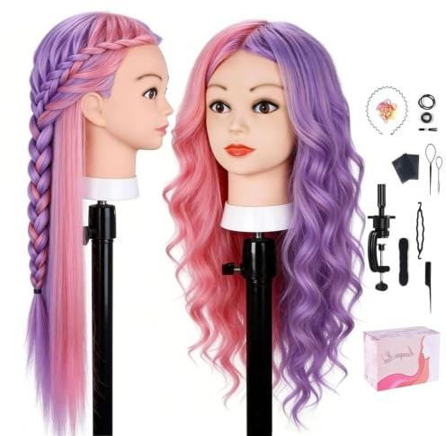 TopDirect Training Head 66cm/26 inch 50% Real Hair Cosmetology Hairdressing Mannequin Manikin Dummy Head Doll with Table Clamp Holder + Braid Set