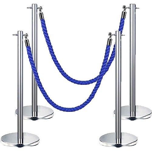 Rungenabsperrungen für Menschenansammlungen, Edelstahl Rungenpfosten Warteschlange 5 Ft gewebtes Seil Line Dividers Für Kinoeröffnungen, Hotels, Teppiche, Party (Farbe : Silver, Größe : 4PCS)
