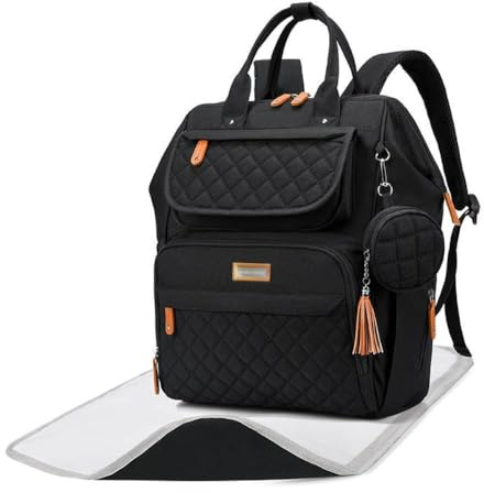 BABYTESS Sac à Dos à Langer Multifonctionnel - Tapis à Langer, Sangles de Poussette et Range-Tétine - Grand Format Maternité Noir, Sac de Voyage Unisexe
