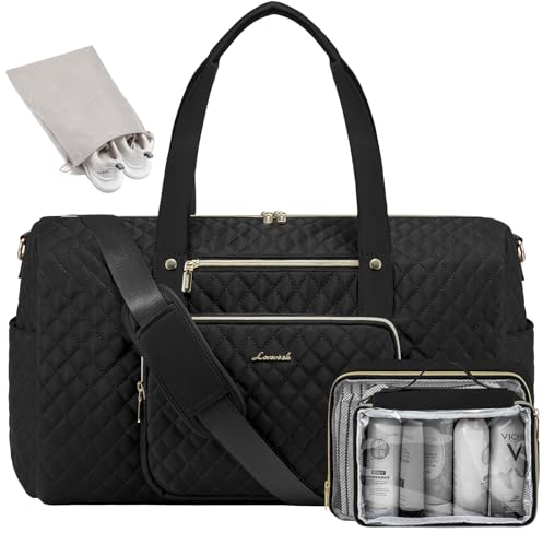 LOVEVOOK Reisetasche Damen, Weekender Sporttasche Travel Bag, Kliniktasche Geburt Krankenhaustasche mit Kulturtasche, 35L Handgepäck Reisetaschen für Flugzeug Reisen, Saunatasche für Women, Schwarz