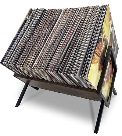 REGAL DISPLAY Vinyl Record Storage Holder - 12 inches 70 Album Holder Display Stand - Book and Record Album Storage - Album and LP Storage Organizer … (Wood)