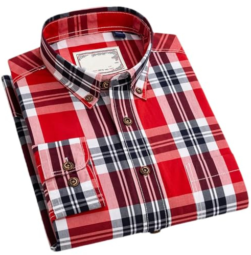 Adhdyuud Camisa informal de manga larga para hombre, 100 % algodón, a cuadros, para primavera, negocios, clásica, suave, XXL