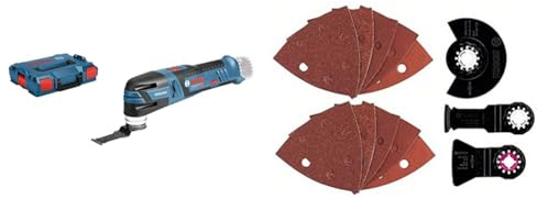 Bosch Professional 12V System Akku Multi-Cutter GOP 12V-28 (inkl. Starlock-Werkzeugaufnahme, in L-BOXX 102) + 13tlg. Starlock Universal-Set (für Holz, Metall und Farbe, Sägen, Schleifen, und Schaben)