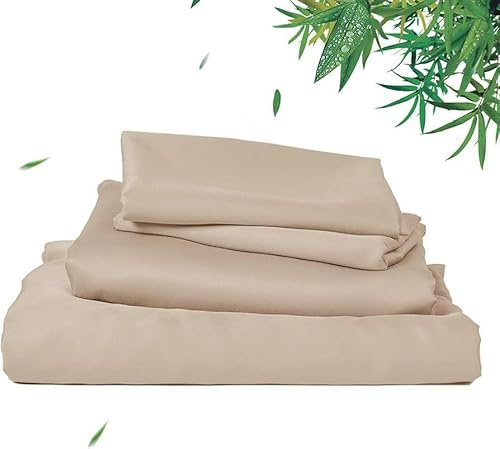 Waterlily 100% Bamboo Lyocell Bedding Set 4 Pcs Duvet Cover Fitted Sheet Pillowcases Double King Organic Natural Soft Vegan Silk Luxury Bed Linen (Beige, King)
