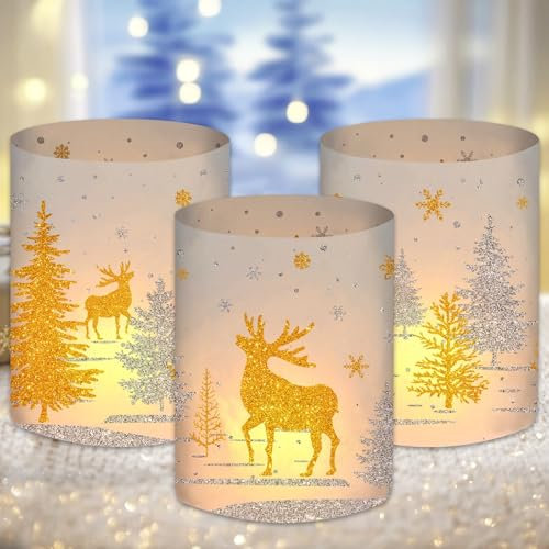 12 Windlicht Tischdeko Weihnachten, Weihnachtsdeko Innen, Weihnachten Deko Tisch, Weinachtsdekorationen, Weihnachtsschmuck, Christmas Decorations Hirsch, Weihnachtsfeier,für Teelichter oder Kerzen
