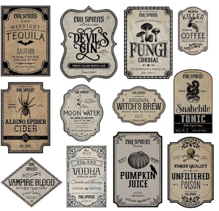 Halloween Flaschenetiketten, Wasserfest Weinetiketten Apotheker Aufkleber Aufkleber Für Weinflaschen Apotheker Etiketten Vintage, Horror Weinflaschenaufkleber, Verschiedene Musteroptionen