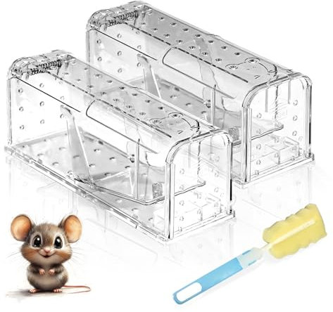 Piège à Souris Vivant, piège à Souris respectueux des Animaux avec 66 Trous d'aération, piège à Souris avec mécanisme de déclenchement à Haute sensibilité, réutilisable (Lot de 2, Transparent)