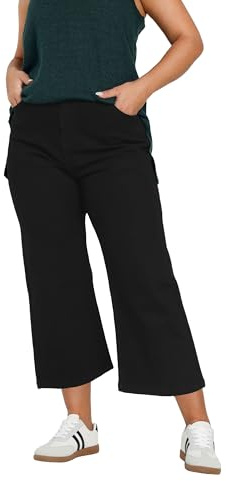 Yours Curve Wide Leg Cropped Denim Jeans - Women's - Plus Size Curve Black