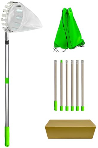 Poste para recoger frutas con cesta de tela, poste ligero de acero inoxidable con cesta giratoria, equipo de recogida de frutas, recolector de árboles para manzana, naranja, aguacate, bellota, limón,