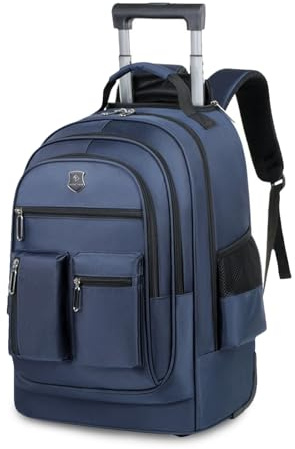 FANDARE Zaino Trolley per PC Portatile da 15.6 pollici Borsa per Laptop con Ruote Zainetto per computer portatile Zaini Borse da ufficio giorno Bagaglio a Mano Viaggio per Uomo Blu