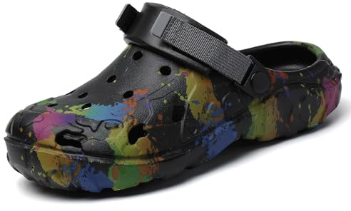 ELIOGN Sabots de Jardin Homme Imprimé Taches de Peinture – Chaussures en EVA Légères et Respirantes, Antidérapantes et Imperméables avec Bride Réglable, pour Plage, Piscine, Jardin et Été