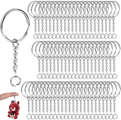 Kezidhp 80 anneaux porte clé 25mm avec Chaînes, Kit DIY Bijoux Argenté