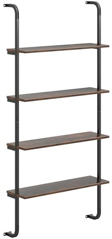GOPLUS Bibliotheque à 4 Niveaux Murale en Forme d'Échelle, Etagere Murale de Rangement avec Cadre Métallique, Style Industrielle Tubulaire, Rangement Suspendue pour Salon, Chambre, Cuisine, Café