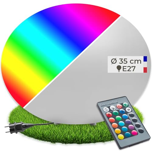tectake® Lampada da terra Sfera LED, luce RGB da esterno e interno, telecomando, 16 colori, 1200 lumen, IP44 water proof, polietilene, luci giardino arredo esterno, piedini - M - Ø 35 x 27,5 cm