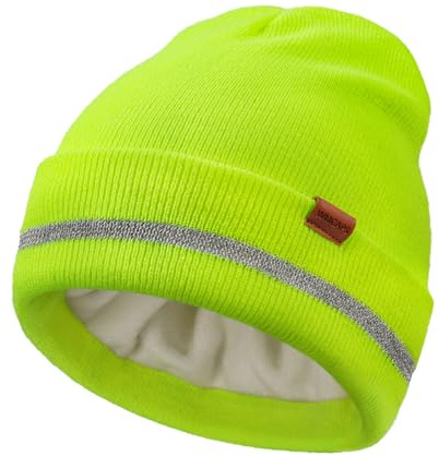Wmcaps Berretto da uomo con fodera in pile caldo spesso, cappello invernale a strisce riflettenti, ad alta visibilità, elastico morbido con risvolto, da donna, regalo per lavoro all'aperto per papà