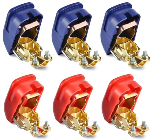 Juego de 3 pares de pinzas rápidas para batería, 12 V, pinzas para batería de coche, liberación rápida, para coche, moto, camión, barco (rojo azul)