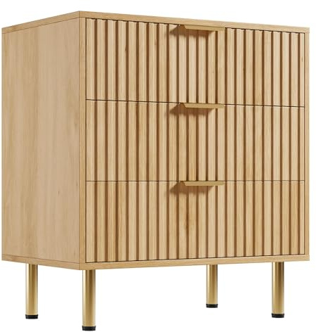 Garvee Commode Moderne 3 tiroirs 70 cm Bois rainuré chêne Naturel