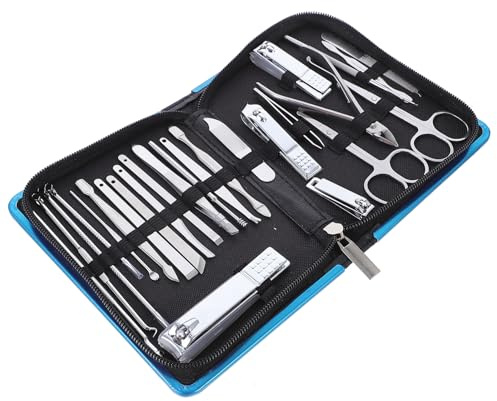 Angoily Set de Manicura y Pedicura Profesional Ligero y Portátil en Acero Inoxidable de 26 Piezas Adecuado para Cuidado Personal en Casa