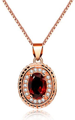 Uloveido januari månadssten röd granat hänge halsband för flickor, roséguld pläterat 925 sterlingsilver halsband för kvinnor FN106 e sterlingsilver, colore: Röd, cod. FN114-Red-Rosegold