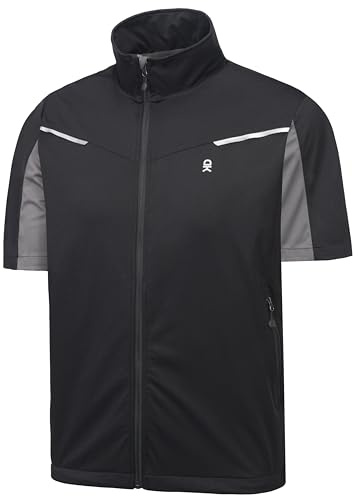 Little Donkey Andy Men's Lightweight Softshell Vests Short Sleeve Jackets for Golfing Hiking Running (Black-Grey XXL)
