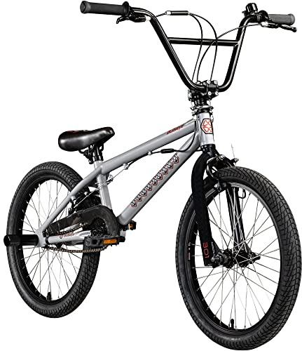 Bullseye Project 301 BMX für Mädchen Jungen 145 cm mit 4 Pegs und 360° Rotor, Einsteiger Fahrrad 20 Zoll Kinder Jugendliche Unisex mit Bremsen und Kettenschutz (23 cm, Silber/rot)