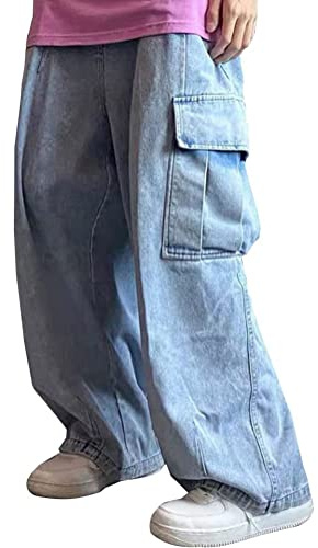 ORANDESIGNE Uomo Hip Hop Jeans Pantaloni Stile Hipster Denim Urban Skate Gamba Dritta Allentata per Adolescenti Vintage Harajuku Baggy B Blu 3XL