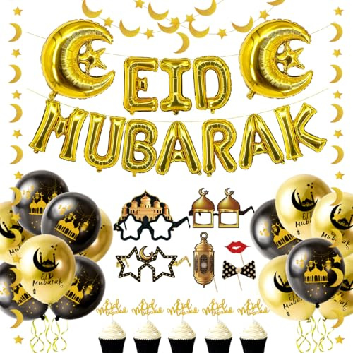 iZoeL Eid Mubarak Decoration Ballon Guirlande pour Maison Restaurant Jardin - Banderole Décor Gâteau Photobooth