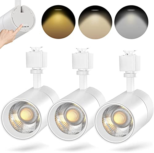 VANoopee 3-Color J Type Track Lighting Heads 20W for Juno Rail - Dimmable Bright LED Track Light Fixtures 3000K 4000K 5000K Ceiling Spotlight for Accent Task, No Flicker CRI90+ 36° 2000lm White 3 Pack