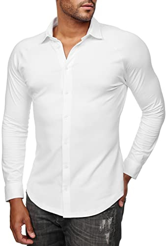 ELDO COLLECTION Camicia Uomo Slim Fit in Cotone Elasticizzato Supima® – Elegante e Aderente – Senza Stirare – Manica Lunga (IT, Testo, L, Regular, Regular, Bianco)