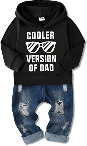 Amissz Completo Bambino Neonato, Bimbo Neonati Vestiti per Neonato Tuta Manica Lunga Lettera Stampata Maglietta Top + Pantaloni in Jeans Set Bianco 3-4 anni