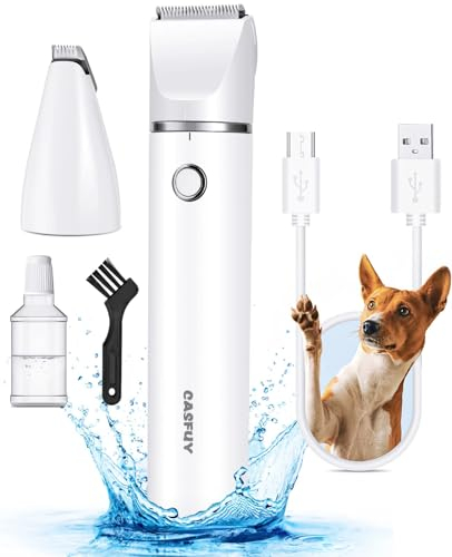 Casfuy Kabelloser Pfotentrimmer für Hunde - Leise Hundeschermaschine mit Doppelklingen, USB-aufladbarem Pfoten Rasierer für Hunde und Katzen zur Haarentfernung an Pfoten, Augen, Ohren, Gesicht
