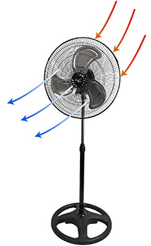 Vie Air 18 Inch Industrial Heavy Duty Pedestal Oscillating Metal Stand Fan, Black