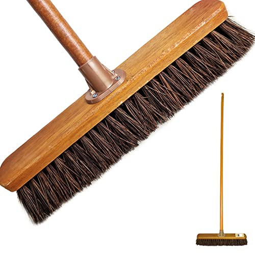 18” Stiff broom Natural Bassine Hard Bristle Sweeping Brush with Wooden Handle Outdoor Cleaning Brush for Patios Cleans Dirt Perfect for Artificial Grass Brush and Industrial Cleaning (Pack of 1)