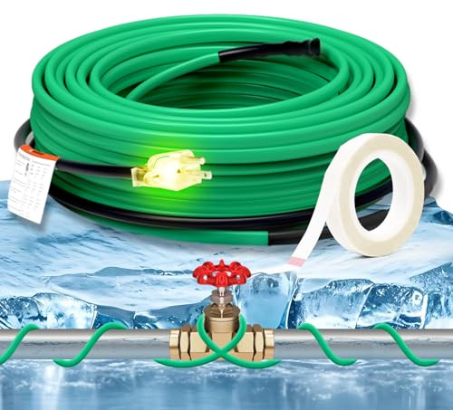HEATIT Heat Tape for Water Pipe Freeze Protection Self-Regulating Heat Cable for Metal And Plastic Pipes Roof & Gutters De-Icing Heating Trace Tape Anti-Freeze Pipe Heater System 6ft Lighted Plug 5FT