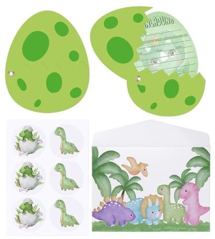 12 Dino Einladungskarten Kindergeburtstag mit 12 Umschlag und Aufklebern, Dinosaurier Einladung, Dinosaurier Partyeinladungen für Kinder Geburtstag Party Einladung, Mädchen Junge Mottoparty Dino