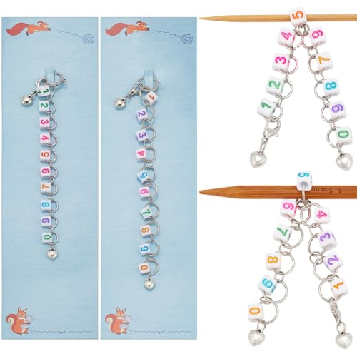 NBEADS 2 Pcs Knitting Row Counter Chains, Cube with Number Acrylic Pendant Row Counting 2 Pcs Heart Alloy Stitch Markers DIY Knitting Tool Sets for Sewing Knitting Crochet Tracking Project Progress