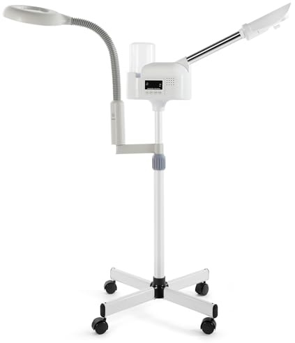 Professional Facial Steamer 2 in1 Steamer for Face 5X LED Magnifying Lamp Facial Steamer for Esthetician Beauty Face Equipment Use at Home or Salon（White）