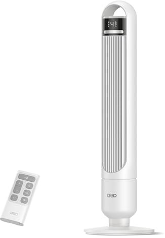Dreo 28dB Silent Tower Fan for Bedroom, 25ft/s Electric Standing Fan, 90° Oscillating Cooling Fans for Room, 4 Speeds, 3 Modes, 8H Timer, LED Display, White