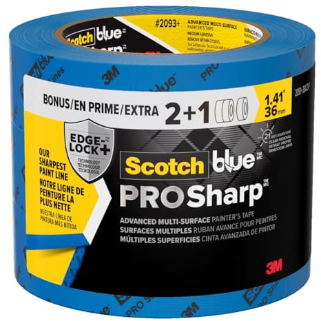 ScotchBlue PROSharp Painter's Tape 1.5 Inch Wide (1.41 in x 60 yd) 3 Rolls Blue Tape Protects Surfaces and Removes Easily, Edge-Lock Tape for Indoor and Outdoor Use (2093+-36AC3)