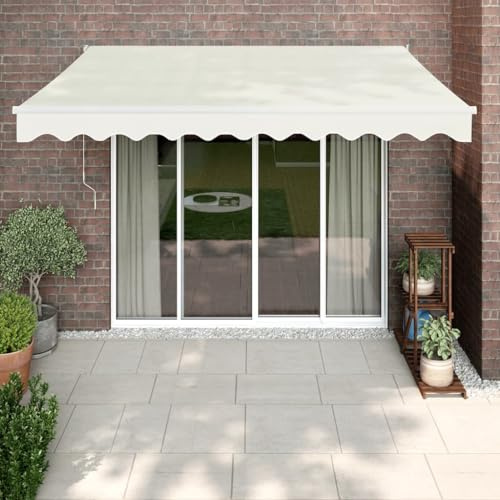 IKAYAA Toldo Motorizado 3.5 x 2.5 m, Toldo Eléctrico Retráctil,Toldo Articulado Eléctrico con Mando a Distancia, Toldo Brazo Extensible para Terraza, Jardín, Crema y Blanco
