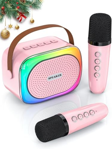 YOUBST Karaoke Machine 2 Microphones, Kids Toys Birthday for 3-12 Year Old Girls with Voice Changing & LED Party Lights Mini Bluetooth Karaoke Speaker for Girls Toy Presents (Pink)