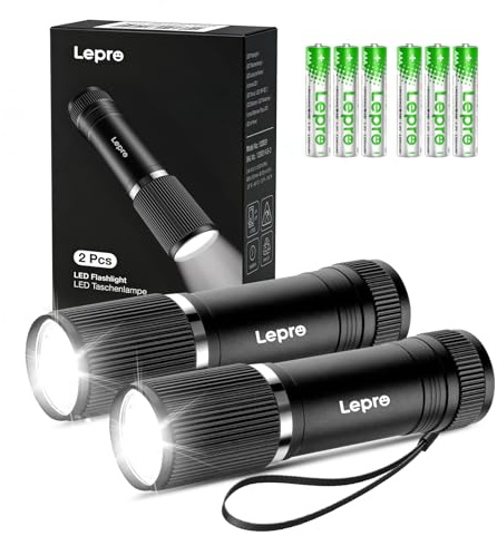 Lepro Linterna Pilas Pequeña, Resistente al agua IPX4, Linternas Táctica de Aluminio para Acampadas, Emergencias, Pasear al Perro, Reparación, Paquete de 2 (Pilas Incluidas)
