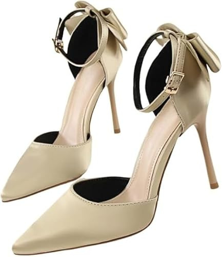 avec Décoration d'arc Chaussures À Talons Hauts pour Femmes Escarpins Elégants avec Bride À La Cheville pour Mariages Et Fêtes,Escarpins Femmes Talons Aiguilles Ouverts (Or Clair 10cm,39)