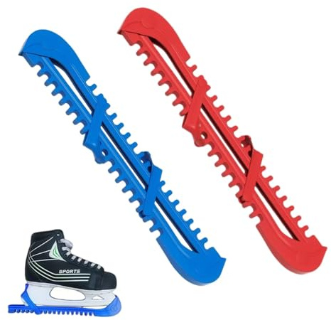 YTAXYZWR protège-Lames Patin à Glace Adulte Enfant 2 Paires Accessoires Hockey sur Glace Rouge Bleu 34,5 cm Usage Hors Glace Solide Ajustable