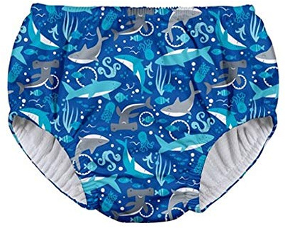 green sprouts Pull-up Reusable Absorbent Swim Diaper, Royal Blue Sharks, 24 Months